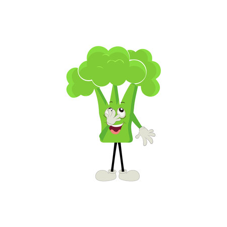 Broccoli mascot cartoon in vector. Cute happy smiling broccoli vegetable set collection. Vector flat cartoon character illustration icon design. content, happy, green smile, cheerfのイラスト素材
