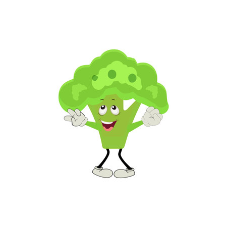 Broccoli mascot cartoon in vector. Cute happy smiling broccoli vegetable set collection. Vector flat cartoon character illustration icon design. content, happy, green smile, cheerfのイラスト素材