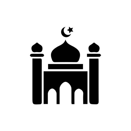 Mosque simple icon, islamic worship place, muslim symbols, vector illustration. Flat mosque icon design vector, mosque silhouette. Hajj, umrah, ramadhan kareem, ied mubarakのイラスト素材