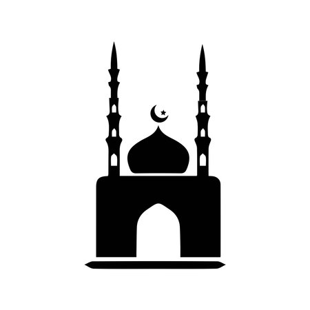 Mosque simple icon, islamic worship place, muslim symbols, vector illustration. Flat mosque icon design vector, mosque silhouette. Hajj, umrah, ramadhan kareem, ied mubarakのイラスト素材