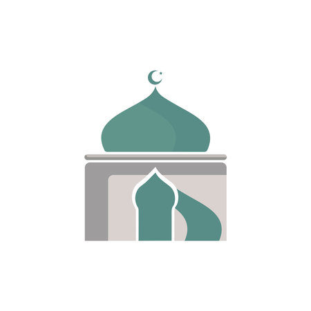 Muslim mosque isolated flat facade on white background. Flat with shadows architecture object. Vector cartoon design. Beautiful muslim temple icon illustration. Eastern culturalのイラスト素材