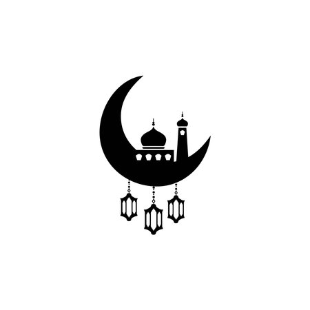 Islamic Lanterns Illustration Design, Islamic Silhouette Decoration Template Vector. Ornament Islamic Ramadan Lantern Symbol. Flat arabic icon black and white, outlineのイラスト素材