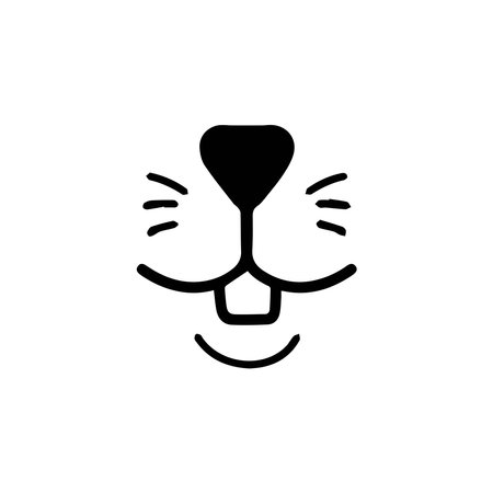 Cute rabbit nose minimalist black on white vector illustration. Cute rabbit icon. Animal nose and teeth logo for veterinarian or pet shop. Domestic animal symbol. Hare teethのイラスト素材