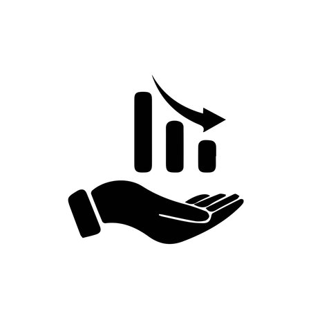 Growing graph icon on the hand. Vector growing graph icon on the hand. Two-tone version on black and white background. Data Analysis, Performance Review Line Icon.のイラスト素材