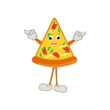 Pizza Cartoon Character, modern vector template set of mascot illustrations. Food Object Icon Concept Isolated Premium Vector.のイラスト素材