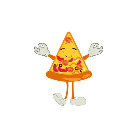 Pizza Cartoon Character, modern vector template set of mascot illustrations. Food Object Icon Concept Isolated Premium Vector.のイラスト素材