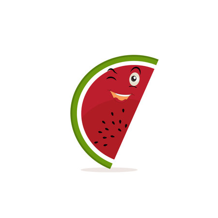 Watermelon cartoon, fresh fruit vector illustration, with different faces and expressions. Comic watermelons vectorのイラスト素材