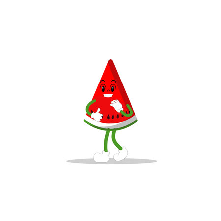 Watermelon slice character with funny face. Happy cute cartoon watermelon emoji set. Healthy vegetarian food character vector illustrationのイラスト素材
