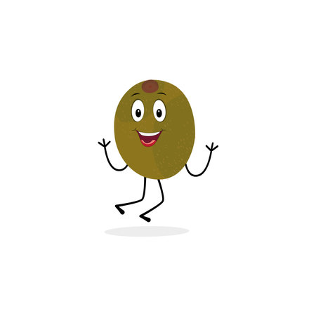Cute kiwi cartoon. with happy facial expressions and different pose. Cartoon character of slice of kiwi with various chef emoticonsのイラスト素材