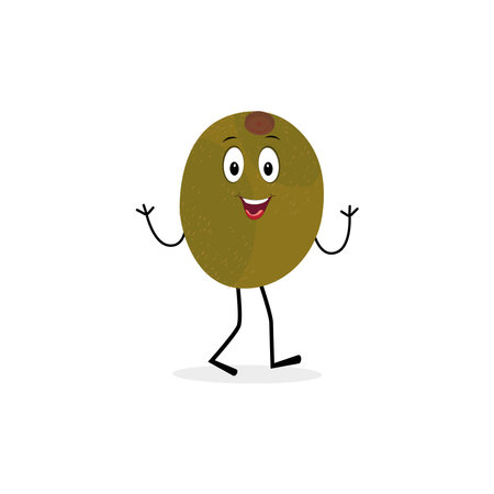 Cute kiwi cartoon. with happy facial expressions and different pose. Cartoon character of slice of kiwi with various chef emoticonsのイラスト素材