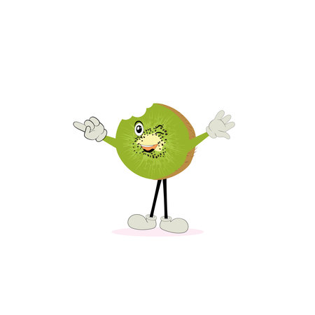 Kiwi  fruit smiles. Cute cartoon emoticons. Emoji icons. Kiwi character with a cool face and sunglasses. Perfect for kids, merchandise and sticker, banner promotionのイラスト素材