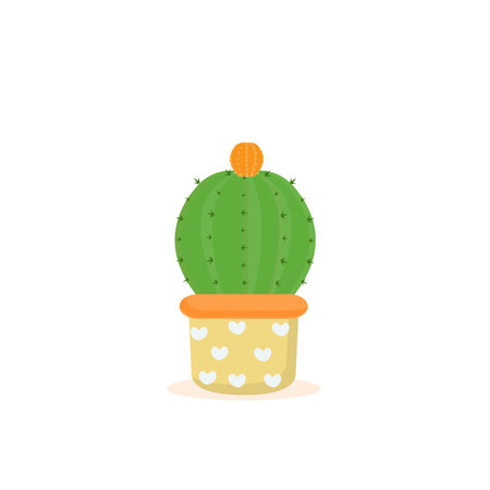 Cactus icons in a flat style on a white background. Home plants cactus in pots and with flowers. A variety of decorative cactus with prickles and without.のイラスト素材