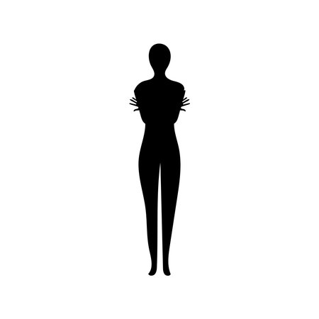 Human full body icon illustrations . Black silhouettes of men and women on a white background. Male and female gender. Figure of human body.のイラスト素材
