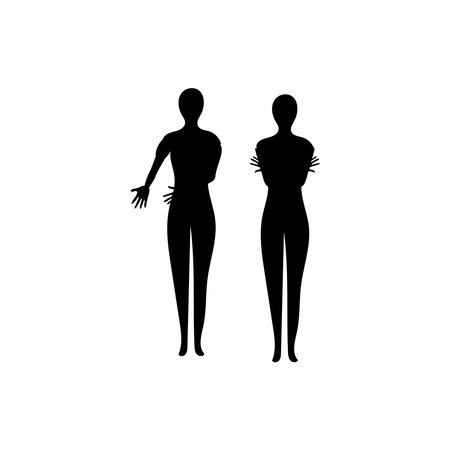 Human full body icon illustrations . Black silhouettes of men and women on a white background. Male and female gender. Figure of human body.のイラスト素材