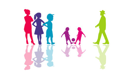 Colorful diverse people crowd. Diverse people group. Flat design vector illustration. A colorful illustration of diverse silhouetted people in profileのイラスト素材