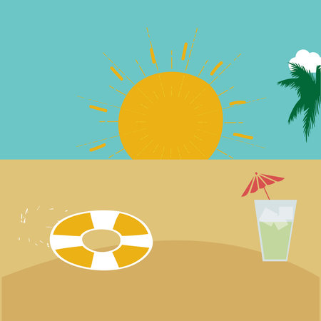 Summer holiday beach vacation theme podium with summer set beach elements.  vector illustration...