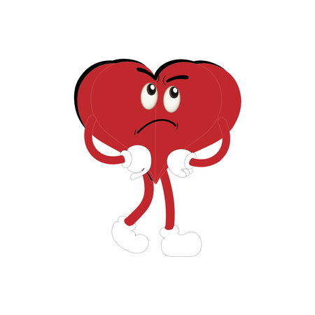 Heart funny cartoon character different pose. Cartoon red heart character with funny face. Happy cute heart emoji set. Love vector illustration. Valentine Day cardのイラスト素材
