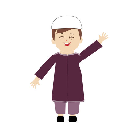 Muslim boy cartoon illustration for ramadan kareem And islamic culture, Cute cartoon young muslim boy different expressionsのイラスト素材