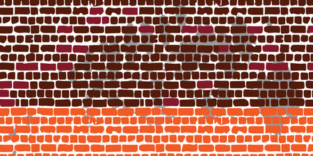 Brick wall, red relief texture with shadow, vector background illustration. Red brick tile wall background.のイラスト素材