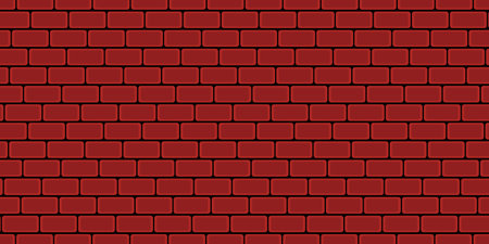 Brick wall, red relief texture with shadow, vector background illustration. Red brick tile wall background.のイラスト素材