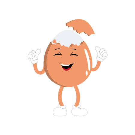Happy egg cartoon mascot character, Cartoon egg giving thumb up, hand drawn cartoon kawaii characters vector illustration. Retro Easter Egg with different emotionsのイラスト素材