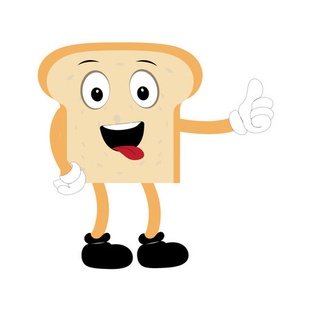 Happy Bread Slice Cartoon Mascot Character, Funny Sandwich Cartoon Vintage Bread Character Retro Style Bread Logo Vector Illustration 60s 70s Bread Retro Styleのイラスト素材