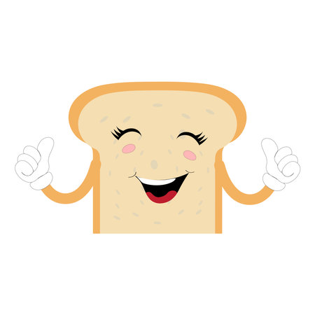 Happy Bread Slice Cartoon Mascot Character, Funny Sandwich Cartoon Vintage Bread Character Retro Style Bread Logo Vector Illustration 60s 70s Bread Retro Styleのイラスト素材