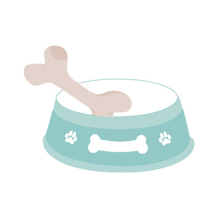 Dog Bowl With Bone Flat style icon vector illustration, black silhouette pet bowl with bone. Bowl for cat or dog for kibbles and water. Vector illustration in cute cartoon styleのイラスト素材