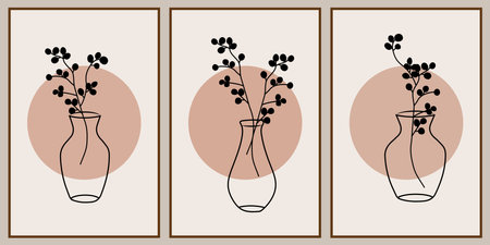 Botanical print set wall art, Tropical leaves and floral pattern minimal design for home wall art, social media post template, Vector illustrationのイラスト素材