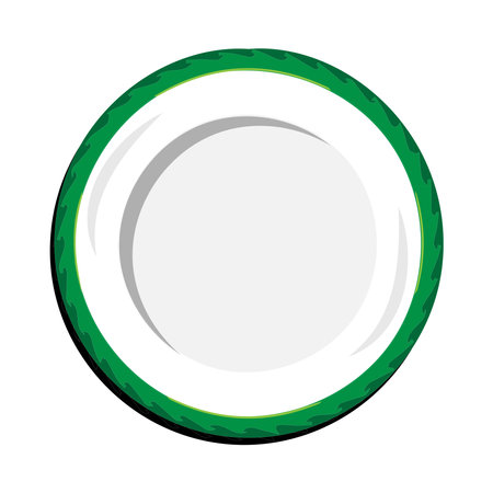 Dish, Empty plate with knife and fork  isolated on a white background. Plate circle icon with long shadow. Flat design style.のイラスト素材