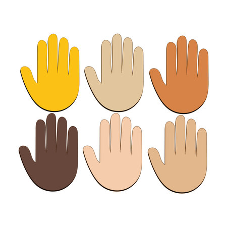 Hand with Fingers Splayed Gesture Icon. Raised hand emoji. Folded Hands sign, All skin tone gesture emojiのイラスト素材