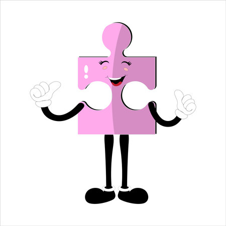 Puzzles faces. Funny bright puzzle pieces characters cute smile or angry face emotion, jigsaw emoji join friends creative shape cartoon mascot concept vector illustration of puzzleのイラスト素材