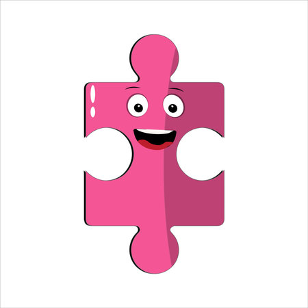 Puzzles faces. Funny bright puzzle pieces characters cute smile or angry face emotion, jigsaw emoji join friends creative shape cartoon mascot concept vector illustration of puzzleのイラスト素材
