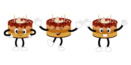 Cute sweet birthday cake cartoon character design, vintage character cartoon birthday cake, retro...