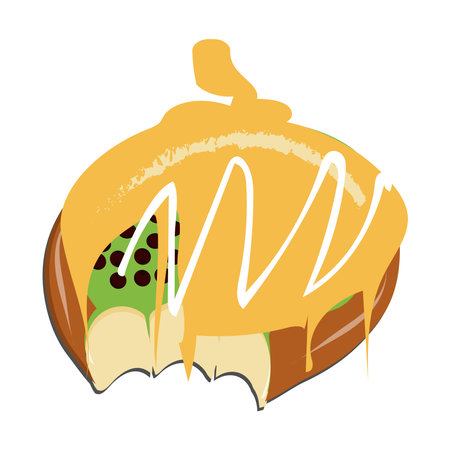 Bitten and half eaten donuts, doughnut pieces. Dessert doughnut bitten. Sweet cake Icon vector illustration design of cartoon food. Circle doughnut with glazed and cream.のイラスト素材