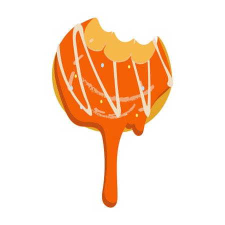 Bitten and half eaten donuts, doughnut pieces. Dessert doughnut bitten. Sweet cake Icon vector illustration design of cartoon food. Circle doughnut with glazed and cream.のイラスト素材