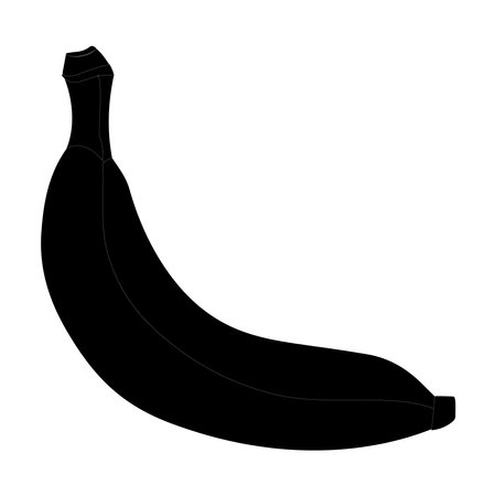Banana black outline and silhouette icon design vector illustration, single fruit, summer symbol on white background.のイラスト素材