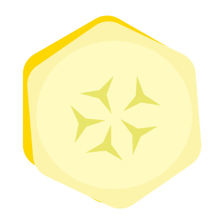 Banana slices illustration of various sizes and angles. Chopped banana pieces with peel and without peel, design icon vector illustration.のイラスト素材