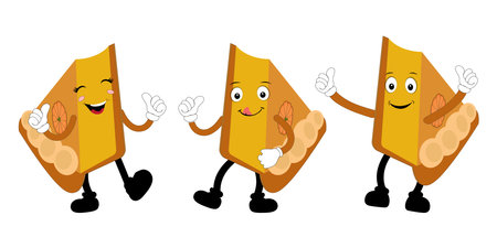 Cute happy funny character pumpkin pie set collection, cake cartoon mascot with different expressions. food vector illustrationのイラスト素材