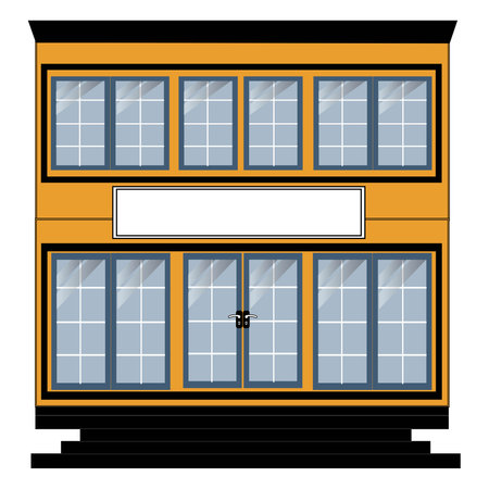 Minimalist Two-Story House Vector, Elegant Cottage Style Home Illustration, Vector flat icon suburban american house, Residential house cottage sign isolated symbol illustrationのイラスト素材