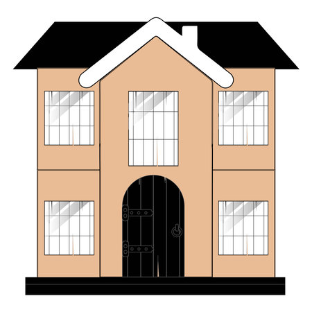 Minimalist Two-Story House Vector, Elegant Cottage Style Home Illustration, Vector flat icon suburban american house, Residential house cottage sign isolated symbol illustrationのイラスト素材