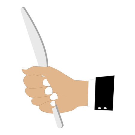 Vector illustration of hands holding a spoon, fork and knife in black. Minimalist design, suitable for food themes, restaurants or other culinary related designs.のイラスト素材
