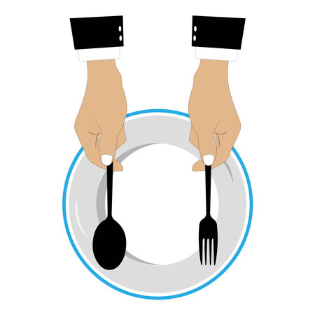 Simple Vector of Hands Holding Cutlery on Empty Plate, Elegant Hands Holding Cutlery with Empty Plate.のイラスト素材