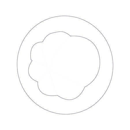 Simple mangosteen fruit sketch, minimalist outline of mangosteen fruit, whole fruit and other half. Ideal for use in illustrations, educational materials, or as iconsのイラスト素材