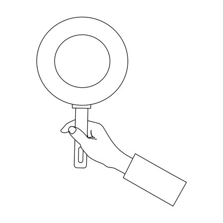 Kitchen Utensils in Hand Coloring Page Outline Outlined hand gripping multiple kitchen tools for coloring book use.のイラスト素材