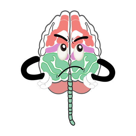 Vector illustration of cute cartoon brain mascot in various fun and expressive poses. Expressive Brain Illustrationのイラスト素材