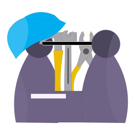 Toolbox filled with various tools in flat design vector, Handyman toolbox with hammer and pliers.のイラスト素材