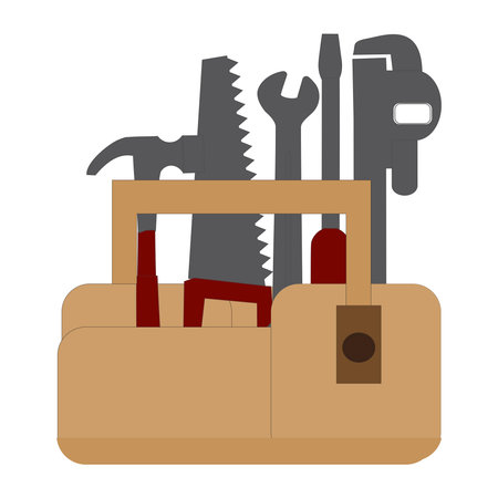 Toolbox filled with various tools in flat design vector, Handyman toolbox with hammer and pliers.のイラスト素材