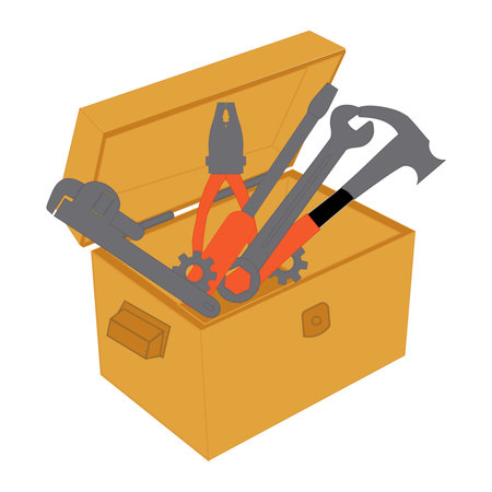 Toolbox filled with various tools in flat design vector, Handyman toolbox with hammer and pliers.のイラスト素材