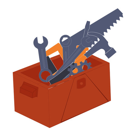Toolbox filled with various tools in flat design vector, Handyman toolbox with hammer and pliers.のイラスト素材